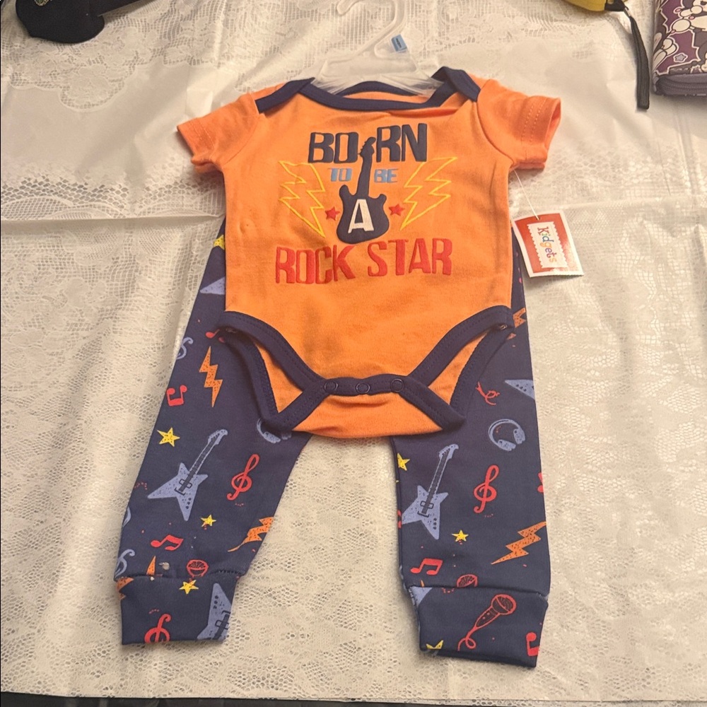 Kidgets Orange and Blue Rock Star Onesie